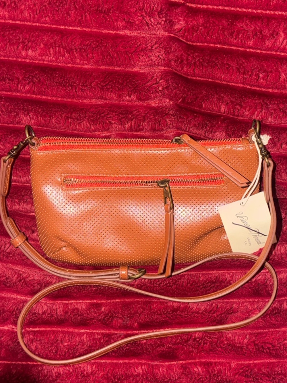 Universal Thread Tan Perforated Leather Crossbody Bag
